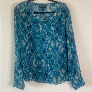 Newport News Blue Buttoned Blouse with Long Sleeves
